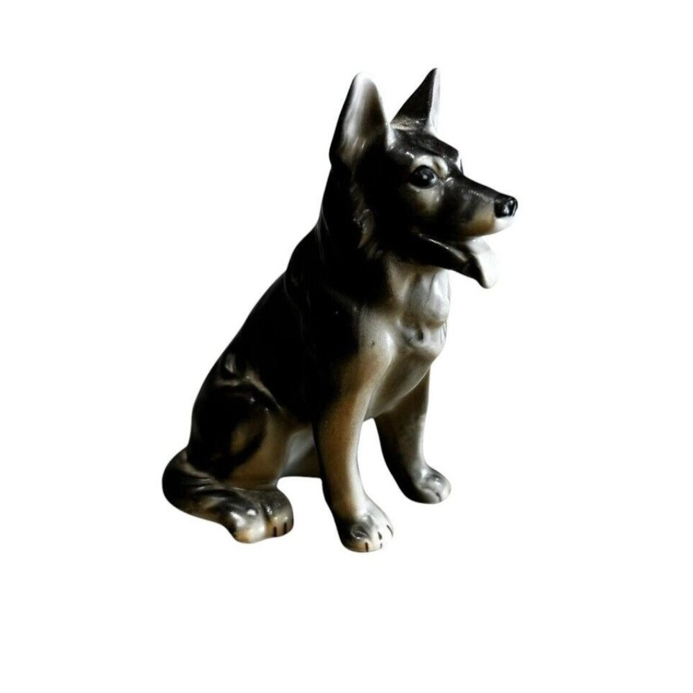 Vintage Bone China Figurine Dog German Shepherd Trinket Collectible Gift
